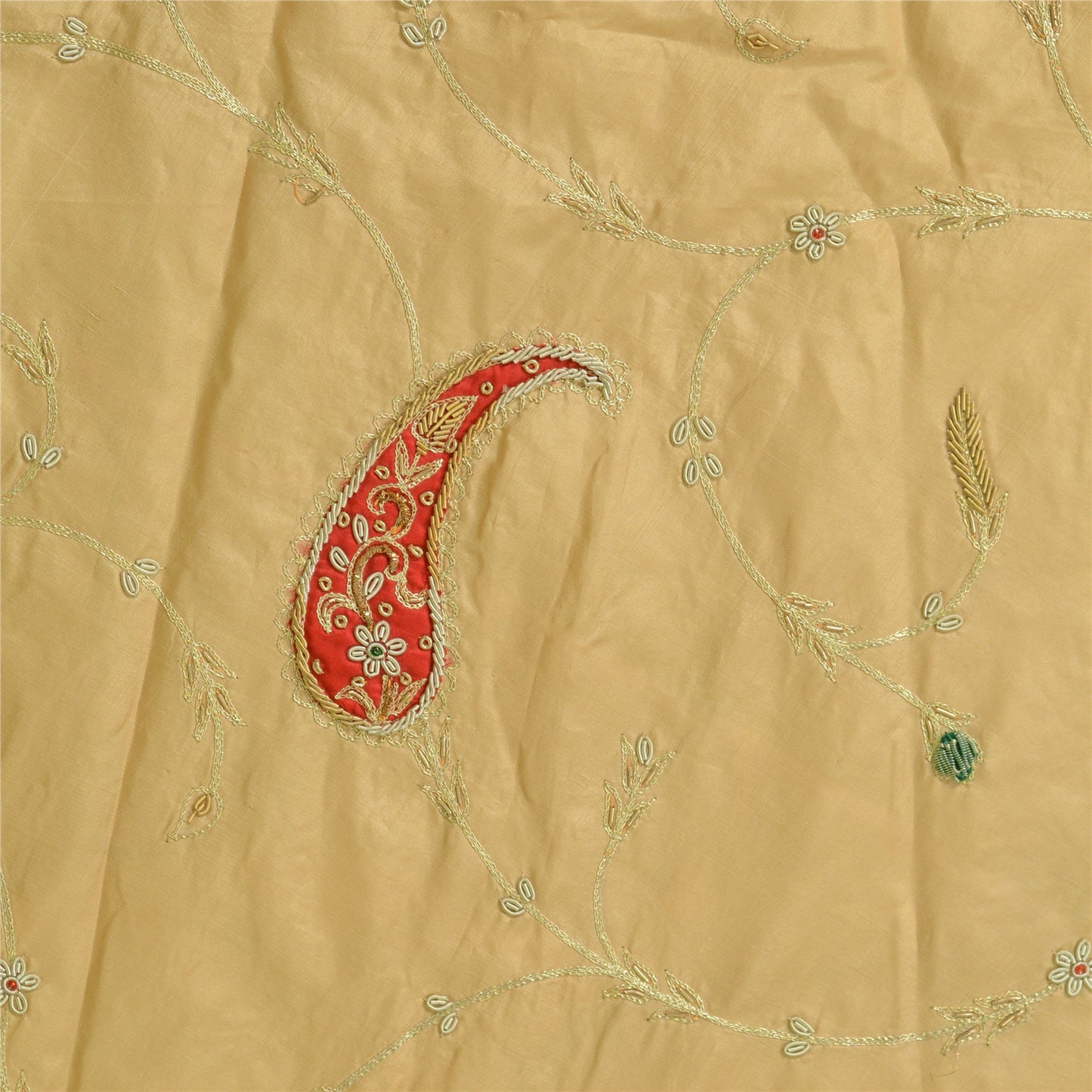 Sanskriti Vintage Cream Long Unstitched Lehenga PureSilk Hand Embroidery Zardozi