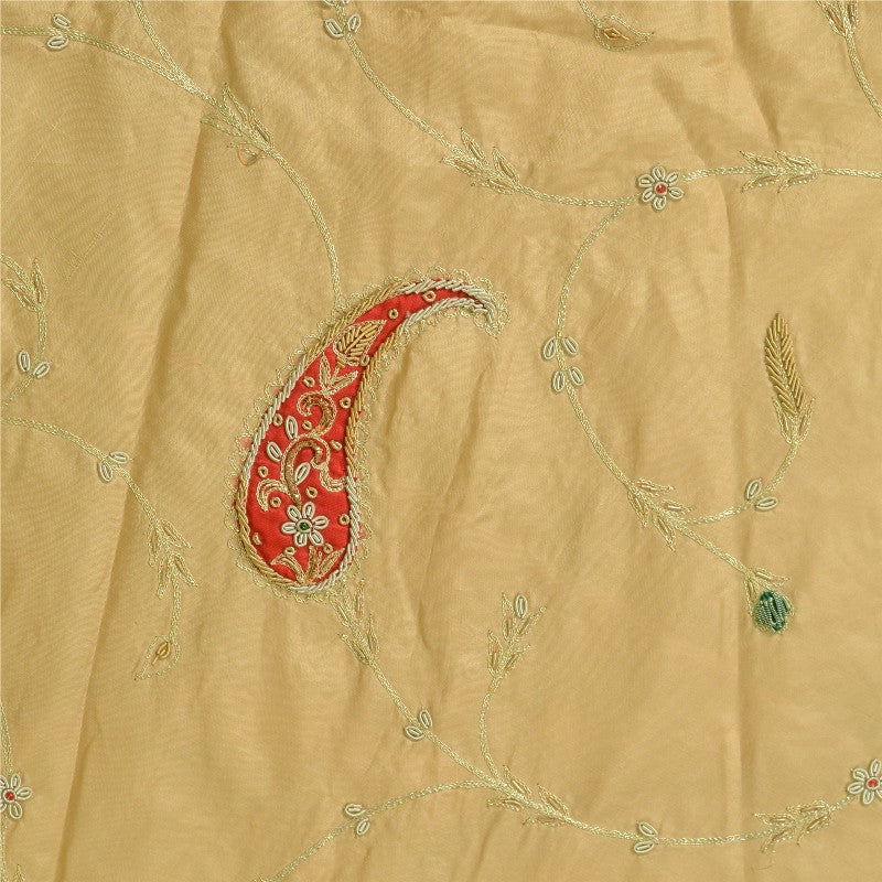 Sanskriti Vintage Cream Long Unstitched Lehenga PureSilk Hand Embroidery Zardozi