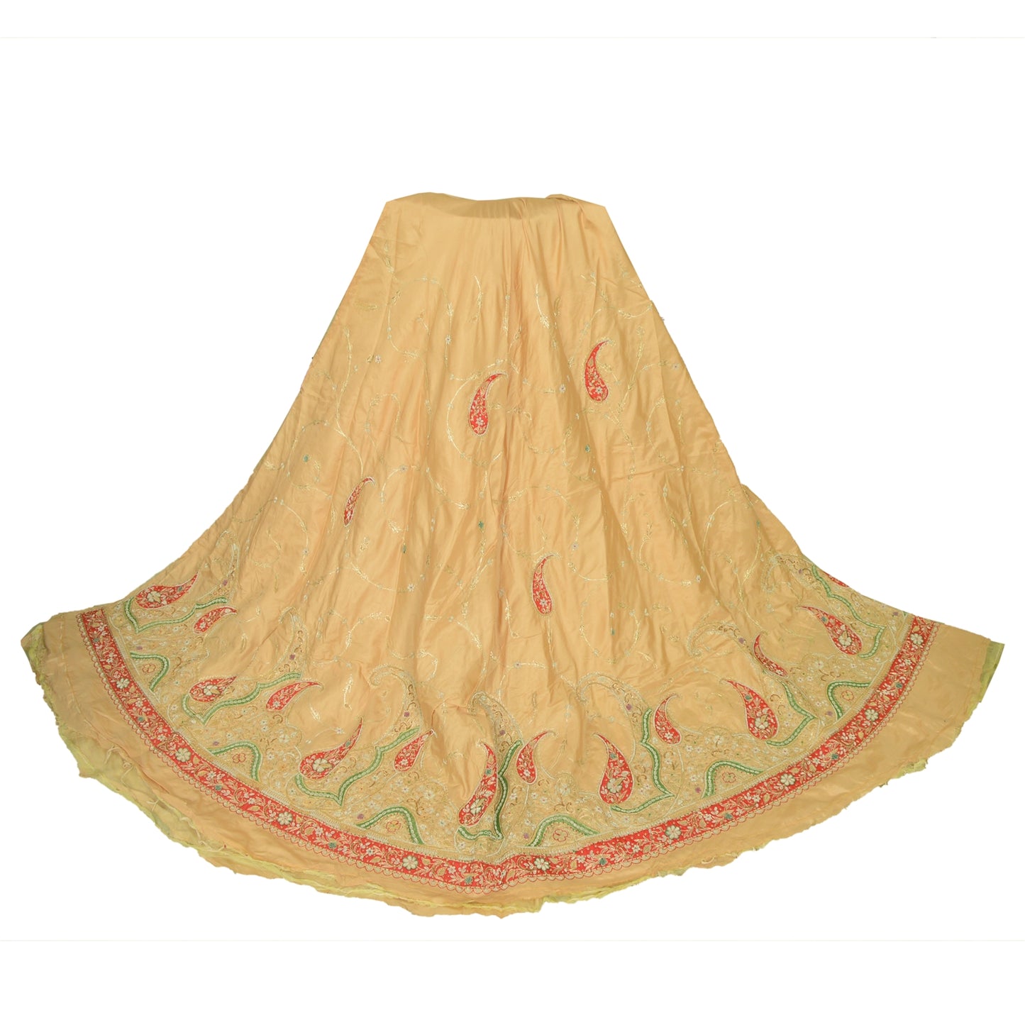Sanskriti Vintage Cream Long Unstitched Lehenga PureSilk Hand Embroidery Zardozi