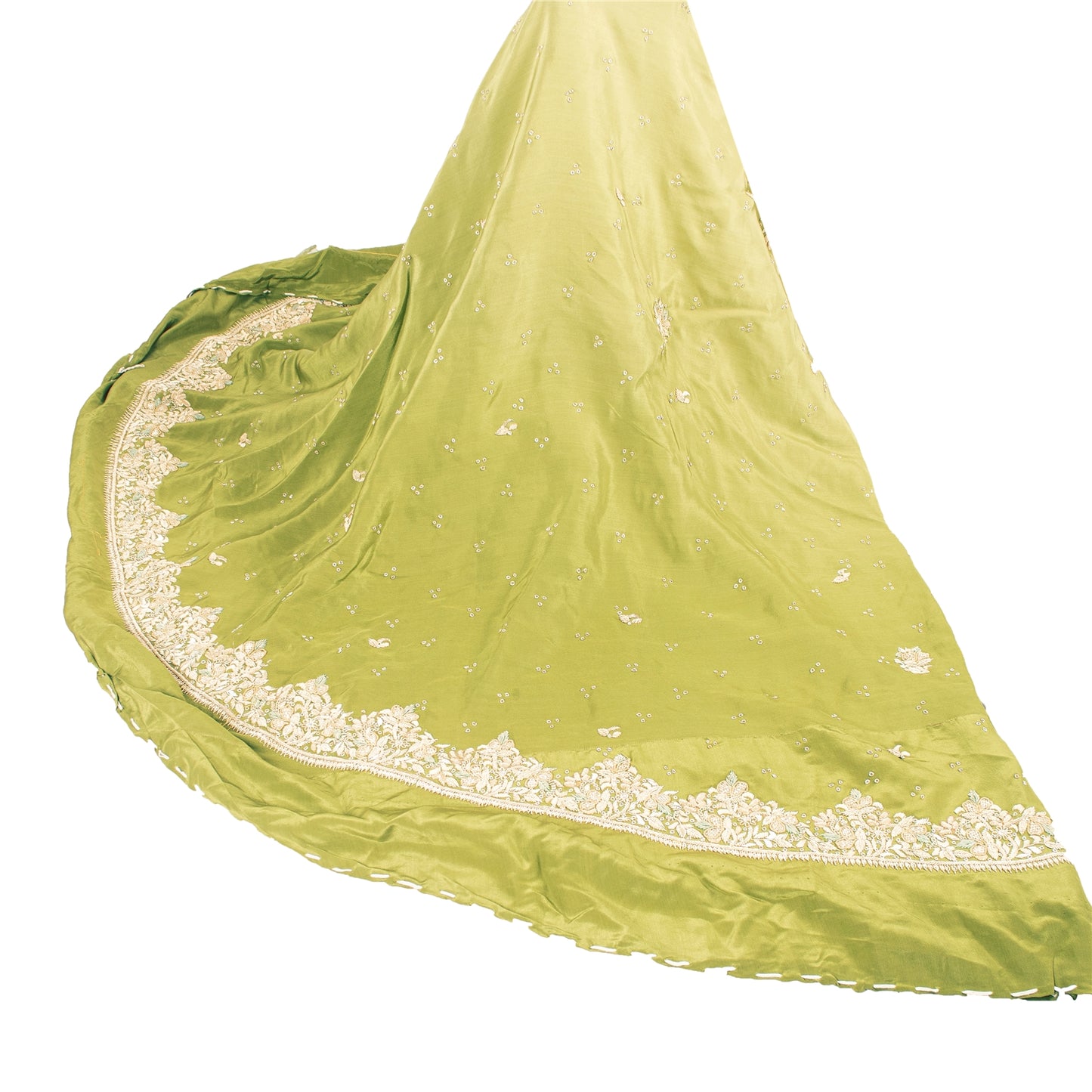 Sanskriti Vintage Green Long Unstitched Lehenga Pure Crepe Hand Embroidery Zari