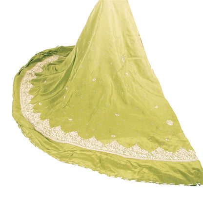 Sanskriti Vintage Green Long Unstitched Lehenga Pure Crepe Hand Embroidery Zari