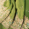 Sanskriti Vintage Green Long Unstitched Lehenga Pure Crepe Hand Embroidery Zari