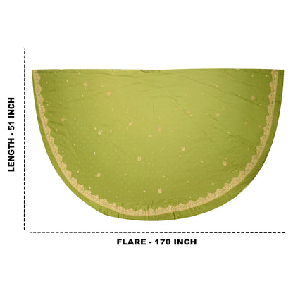 Sanskriti Vintage Green Long Unstitched Lehenga Pure Crepe Hand Embroidery Zari