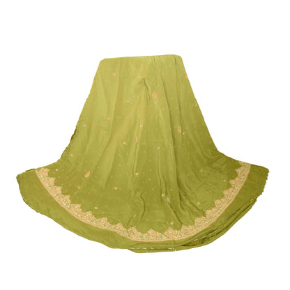 Sanskriti Vintage Green Long Unstitched Lehenga Pure Crepe Hand Embroidery Zari