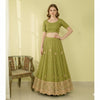 Sanskriti Vintage Green Long Unstitched Lehenga Pure Crepe Hand Embroidery Zari
