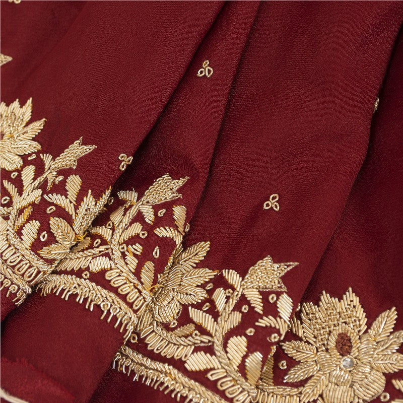 Sanskriti Vintage Red Long Unstitched Lehenga Pure Silk Hand Embroidery Zardozi