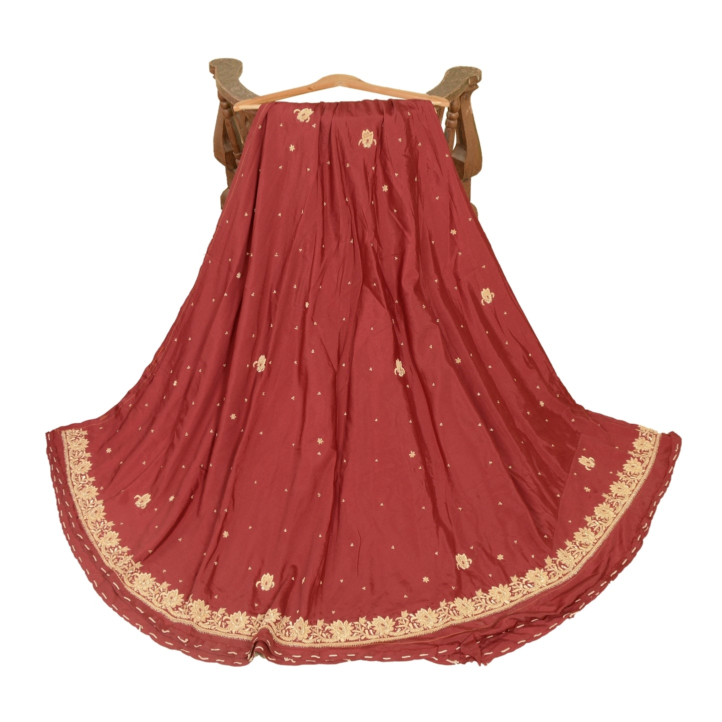 Sanskriti Vintage Red Long Unstitched Lehenga Pure Silk Hand Embroidery Zardozi