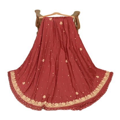 Sanskriti Vintage Red Long Unstitched Lehenga Pure Silk Hand Embroidery Zardozi