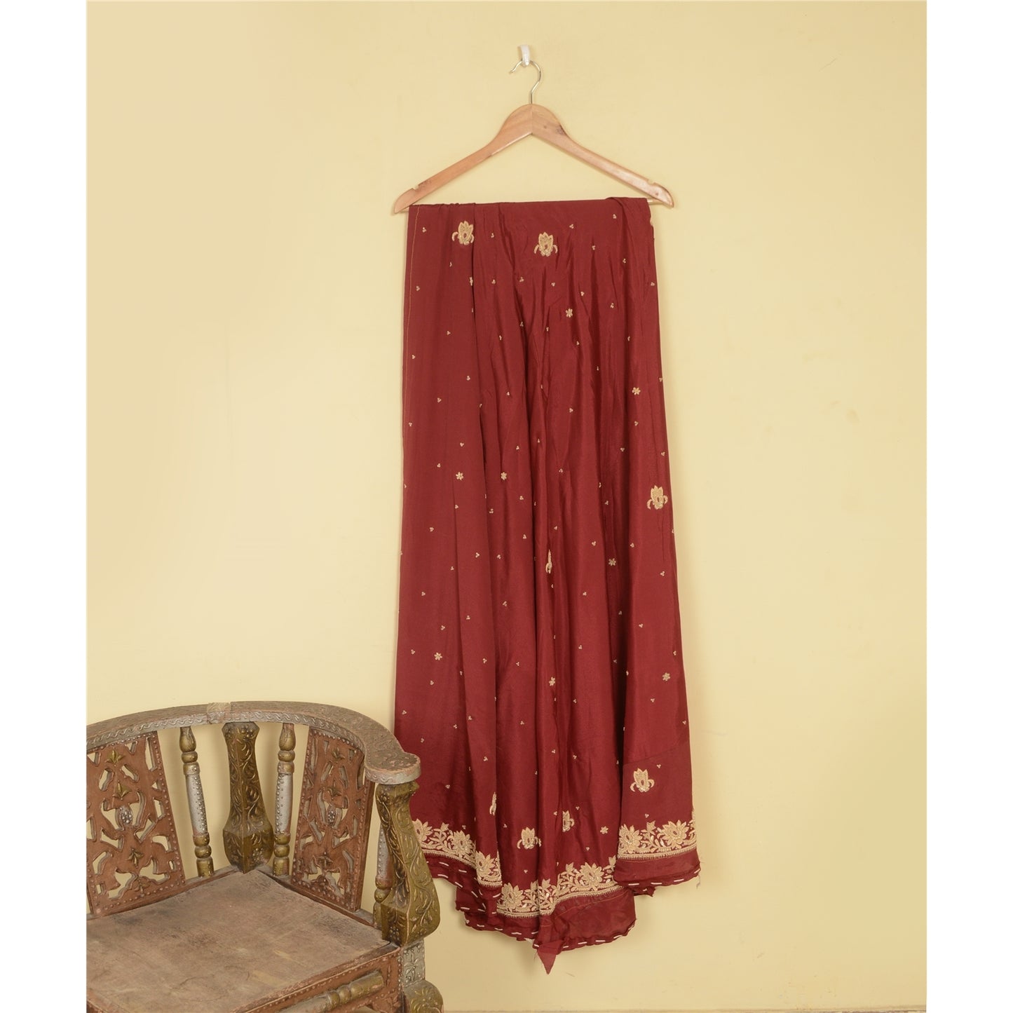 Sanskriti Vintage Red Long Unstitched Lehenga Pure Silk Hand Embroidery Zardozi