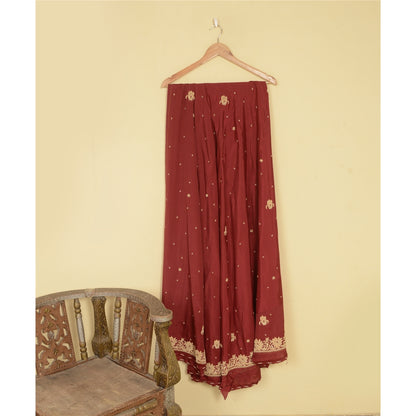 Sanskriti Vintage Red Long Unstitched Lehenga Pure Silk Hand Embroidery Zardozi