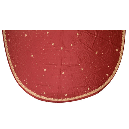 Sanskriti Vintage Red Long Unstitched Lehenga Pure Silk Hand Embroidery Zardozi