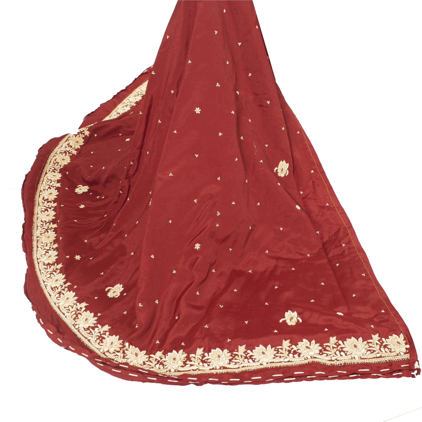 Sanskriti Vintage Red Long Unstitched Lehenga Pure Silk Hand Embroidery Zardozi