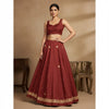 Sanskriti Vintage Red Long Unstitched Lehenga Pure Silk Hand Embroidery Zardozi