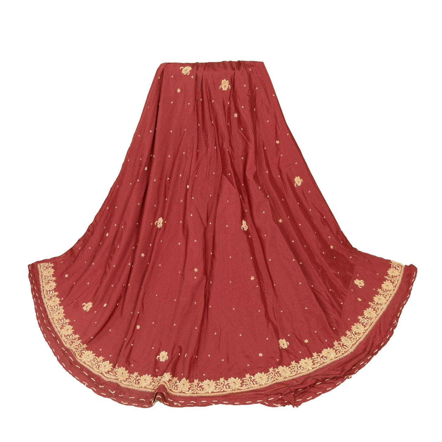 Sanskriti Vintage Red Long Unstitched Lehenga Pure Silk Hand Embroidery Zardozi