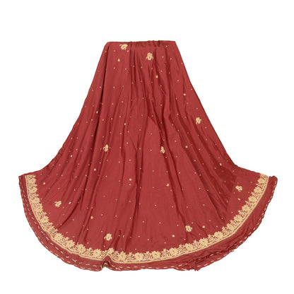 Sanskriti Vintage Red Long Unstitched Lehenga Pure Silk Hand Embroidery Zardozi