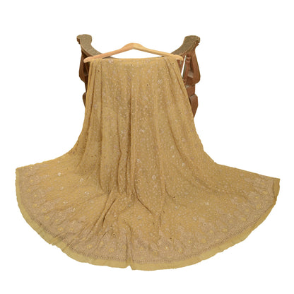 Sanskriti Vintage Yellow Long Unstitched Lehenga Net Mesh Hand Embroidery Dabka