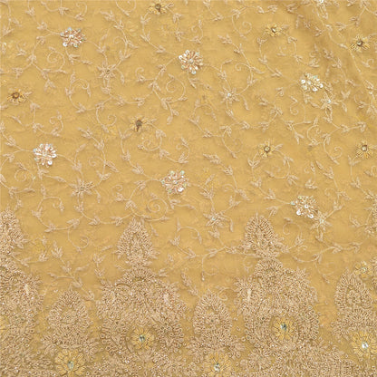 Sanskriti Vintage Yellow Long Unstitched Lehenga Net Mesh Hand Embroidery Dabka