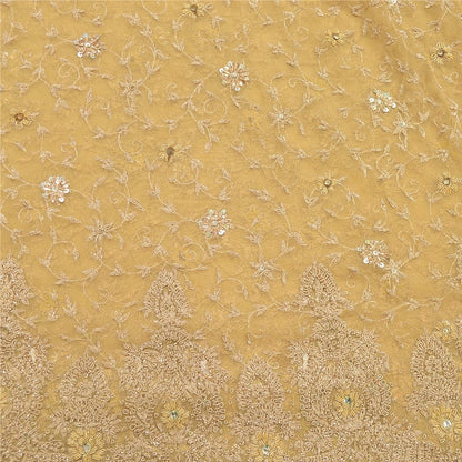 Sanskriti Vintage Yellow Long Unstitched Lehenga Net Mesh Hand Embroidery Dabka