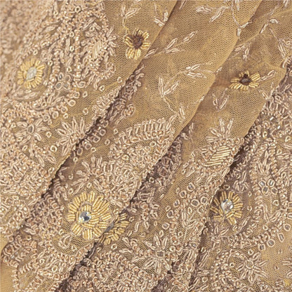 Sanskriti Vintage Yellow Long Unstitched Lehenga Net Mesh Hand Embroidery Dabka