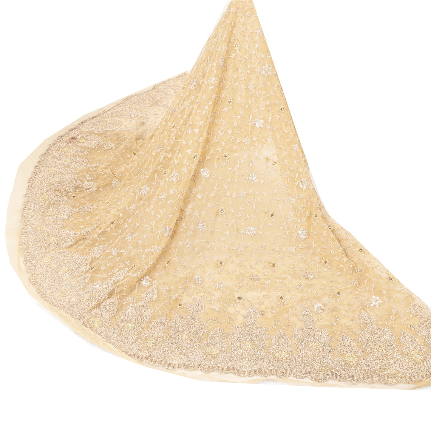 Sanskriti Vintage Yellow Long Unstitched Lehenga Net Mesh Hand Embroidery Dabka