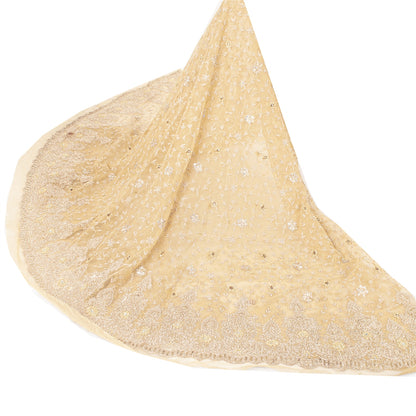 Sanskriti Vintage Yellow Long Unstitched Lehenga Net Mesh Hand Embroidery Dabka