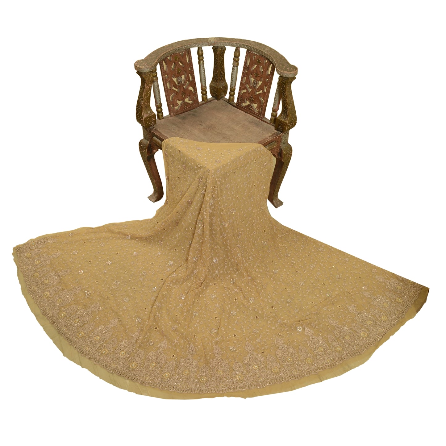 Sanskriti Vintage Yellow Long Unstitched Lehenga Net Mesh Hand Embroidery Dabka