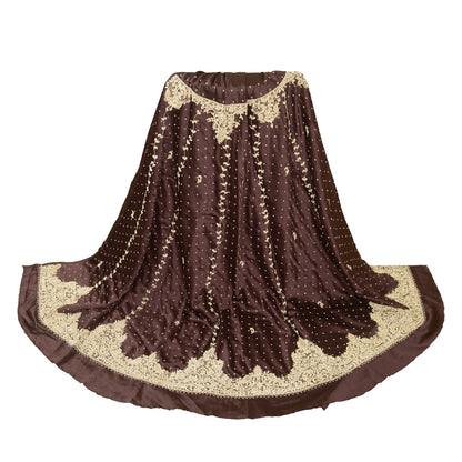 Sanskriti Vintage Brown Long Unstitched Lehenga Satin Hand Embroidered Zardozi