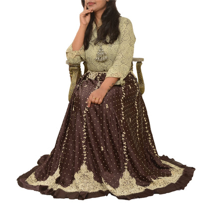 Sanskriti Vintage Brown Long Unstitched Lehenga Satin Hand Embroidered Zardozi
