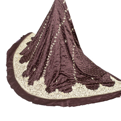 Sanskriti Vintage Brown Long Unstitched Lehenga Satin Hand Embroidered Zardozi