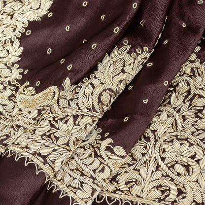 Sanskriti Vintage Brown Long Unstitched Lehenga Satin Hand Embroidered Zardozi