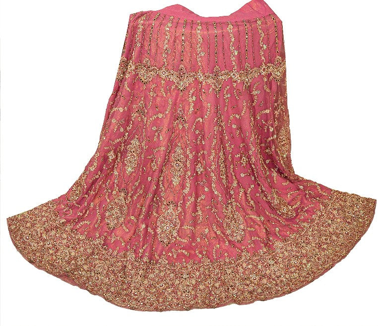 Sanskriti Vintage Pink Long Stitched Lehenga Net Mesh Hand Beaded Sequin Zardozi