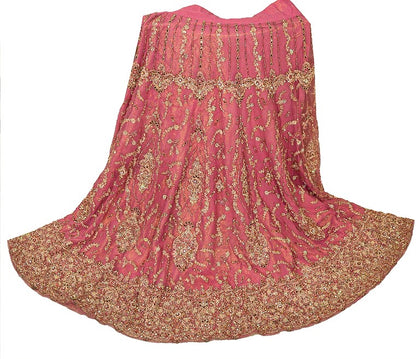 Sanskriti Vintage Pink Long Stitched Lehenga Net Mesh Hand Beaded Sequin Zardozi