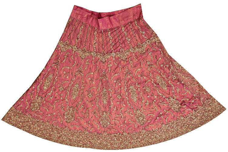 Sanskriti Vintage Pink Long Stitched Lehenga Net Mesh Hand Beaded Sequin Zardozi