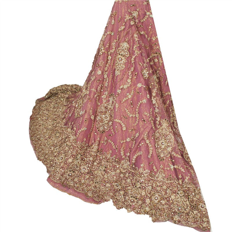 Sanskriti Vintage Pink Long Stitched Lehenga Net Mesh Hand Beaded Sequin Zardozi