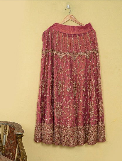 Sanskriti Vintage Pink Long Stitched Lehenga Net Mesh Hand Beaded Sequin Zardozi