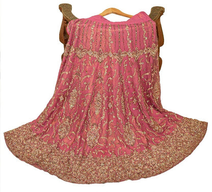 Sanskriti Vintage Pink Long Stitched Lehenga Net Mesh Hand Beaded Sequin Zardozi