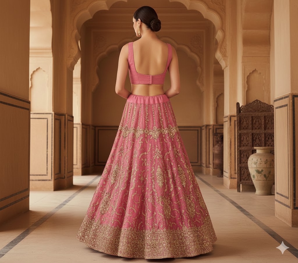 Sanskriti Vintage Pink Long Stitched Lehenga Net Mesh Hand Beaded Sequin Zardozi