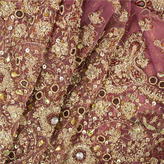 Sanskriti Vintage Pink Long Stitched Lehenga Net Mesh Hand Beaded Sequin Zardozi