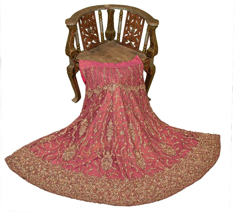 Sanskriti Vintage Pink Long Stitched Lehenga Net Mesh Hand Beaded Sequin Zardozi