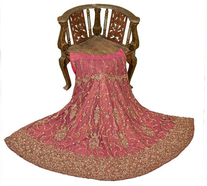 Sanskriti Vintage Pink Long Stitched Lehenga Net Mesh Hand Beaded Sequin Zardozi