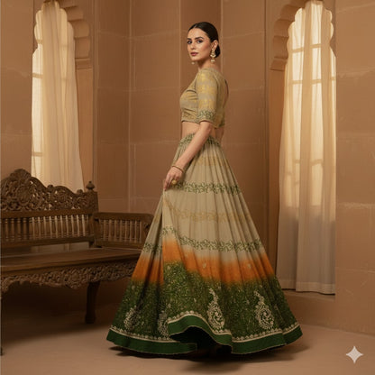 Sanskriti Vintage Long Unstitched Lehenga Pure Silk Hand Embroidery Zari Painted
