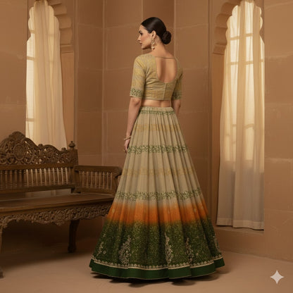 Sanskriti Vintage Long Unstitched Lehenga Pure Silk Hand Embroidery Zari Painted