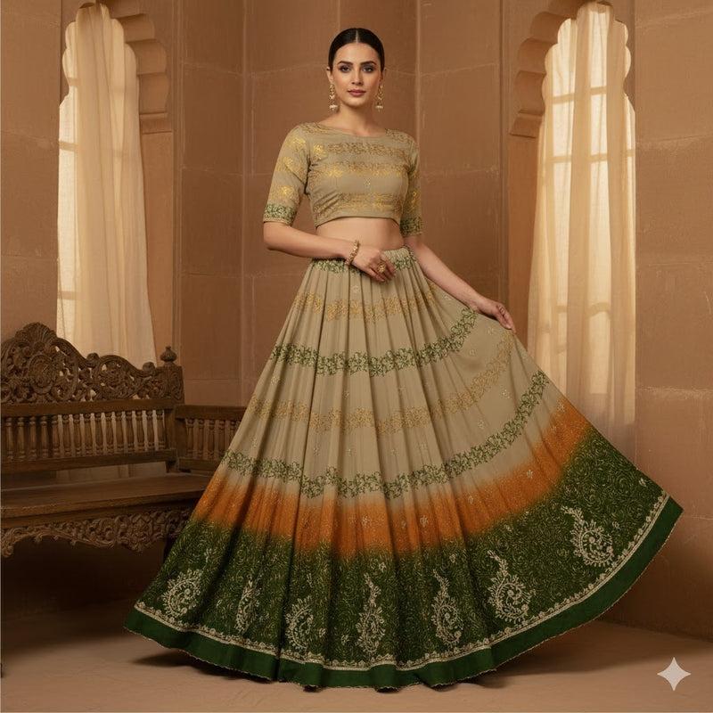 Sanskriti Vintage Long Unstitched Lehenga Pure Silk Hand Embroidery Zari Painted