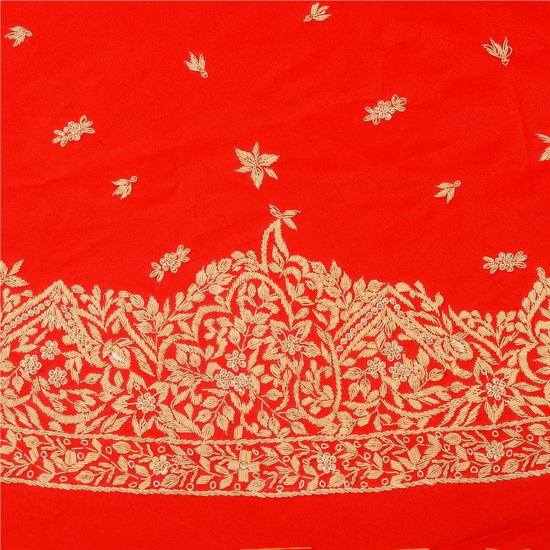 Sanskriti Vintage Red Long Unstitched Lehenga Art Silk Hand Embroidered Zardozi