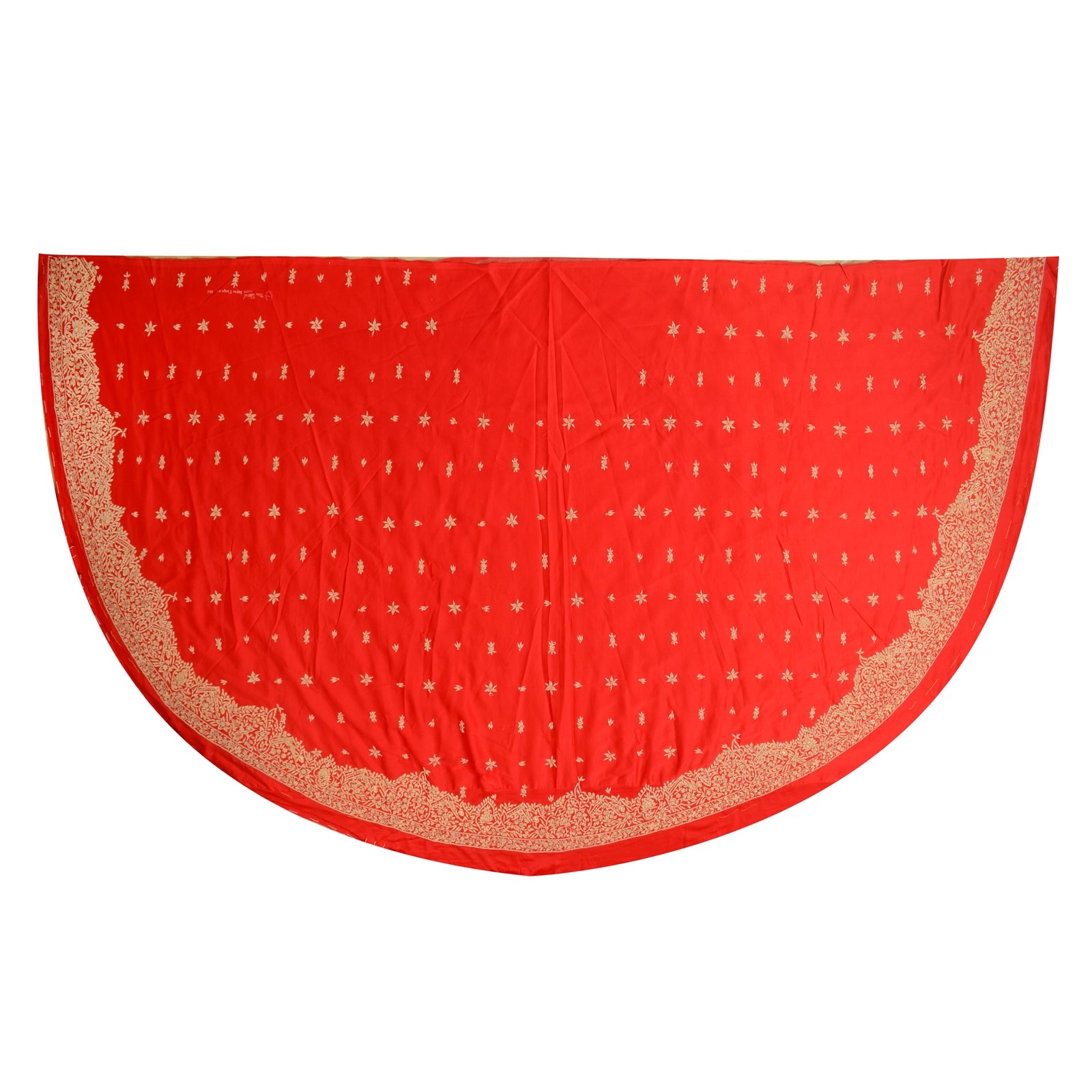 Sanskriti Vintage Red Long Unstitched Lehenga Art Silk Hand Embroidered Zardozi