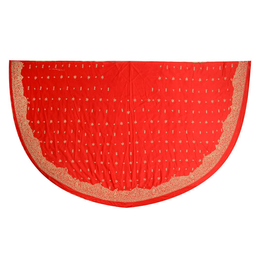 Sanskriti Vintage Red Long Unstitched Lehenga Art Silk Hand Embroidered Zardozi