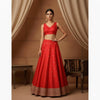 Sanskriti Vintage Red Long Unstitched Lehenga Art Silk Hand Embroidered Zardozi
