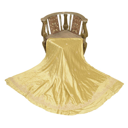 Sanskriti Vintage Golden Long Unstitched Lehenga Satin Silk Hand Beaded Zardozi