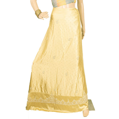 Sanskriti Vintage Golden Long Unstitched Lehenga Satin Silk Hand Beaded Zardozi