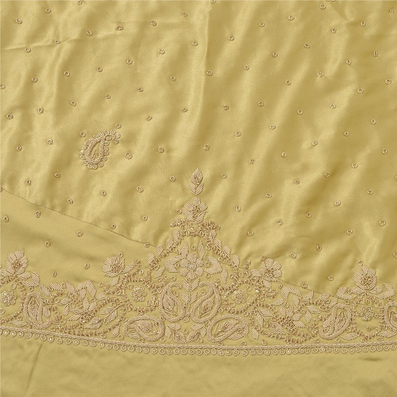 Sanskriti Vintage Golden Long Unstitched Lehenga Satin Silk Hand Beaded Zardozi
